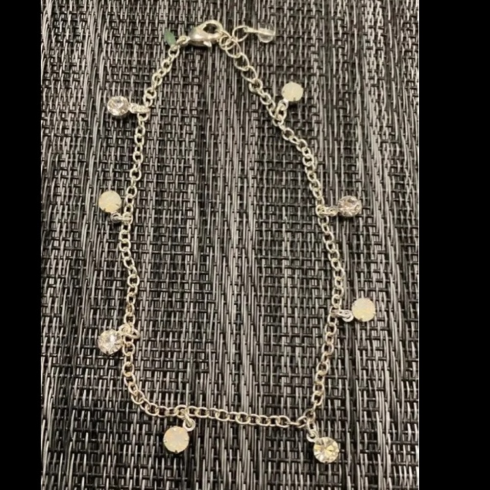 Ankle Bracelet with clear crystals and opal